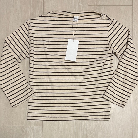 Zara Tops - Zara Cream and Black Striped Long Sleeve Top